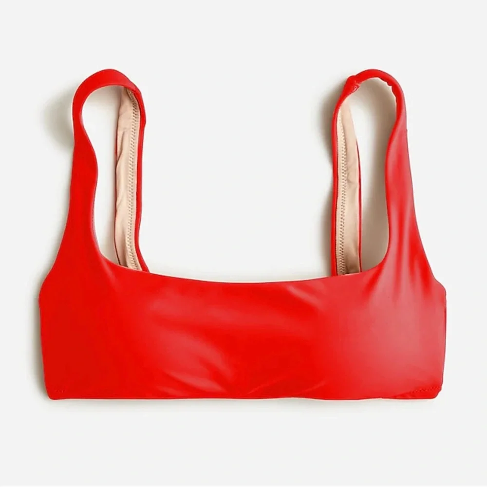 J Crew Square Neck Lightweight Classic Boho Beach Sporty Bikini Top Red …